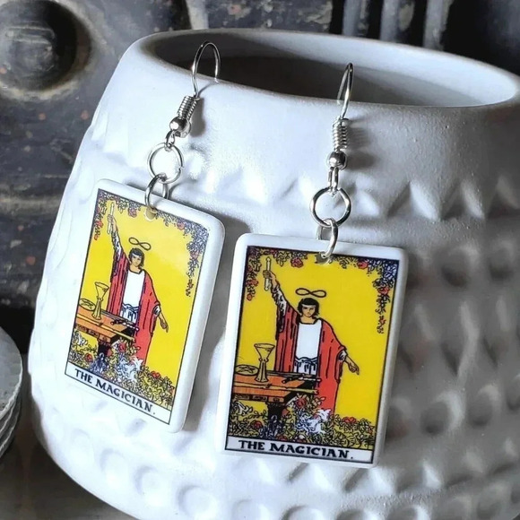 Mystical Tarot Card The Magician Oracle Archetype Lightweight Earrings - Picture 2 of 6